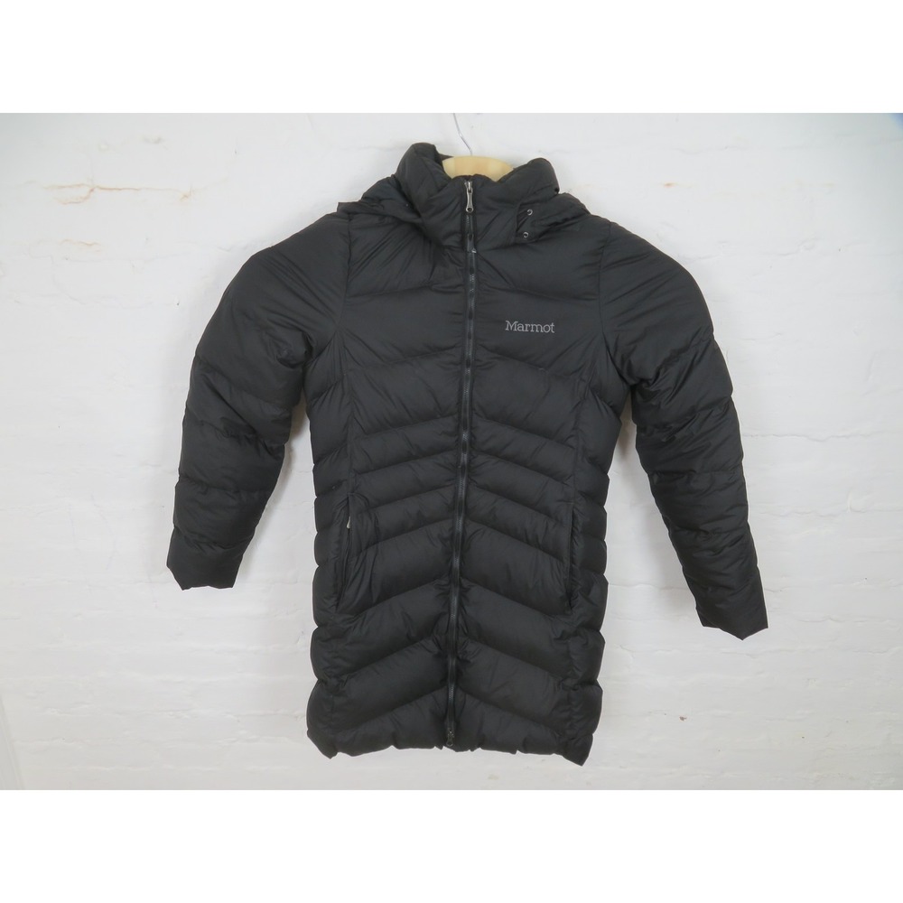 Marmot Parka Jacket Womens Medium Black Down Puffer Hooded Fleece Coat K78570